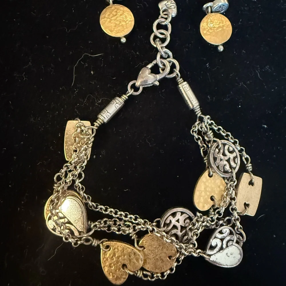 Gold and Silver Heart Charm Bracelet with Coin Stud Earrings .Brighton